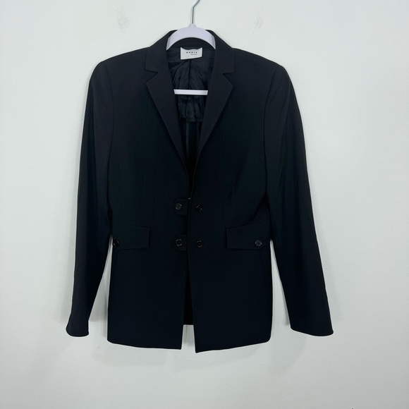 AKRIS Punto Wool Blend Blazer Jacket Suiting Size 6 Black Hook Front Vintage - Picture 1 of 15